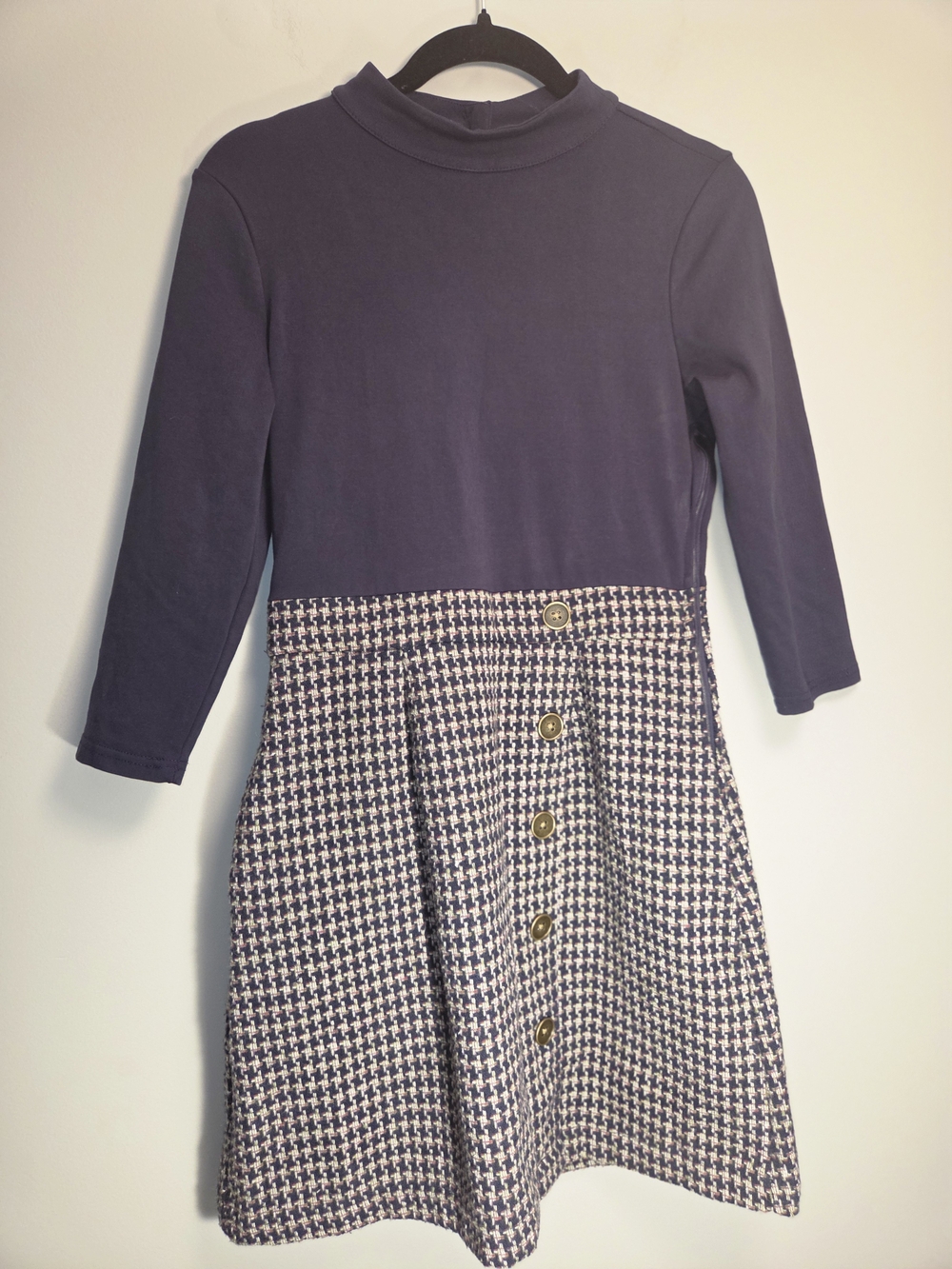 ModCloth Partners in Poise Twofer Dress Navy Houndstooth Tweed M [6]